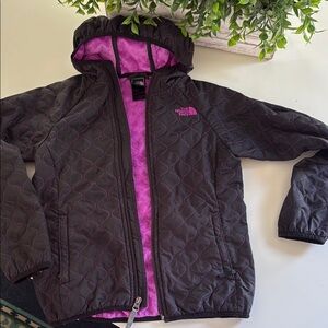 The North Face Black and Purple Puffer Jacket with Weather-Resistant Design